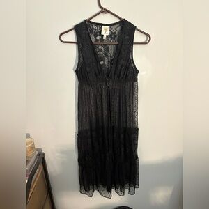 Self Esteem Black Lace Maxi Slip Open Dress